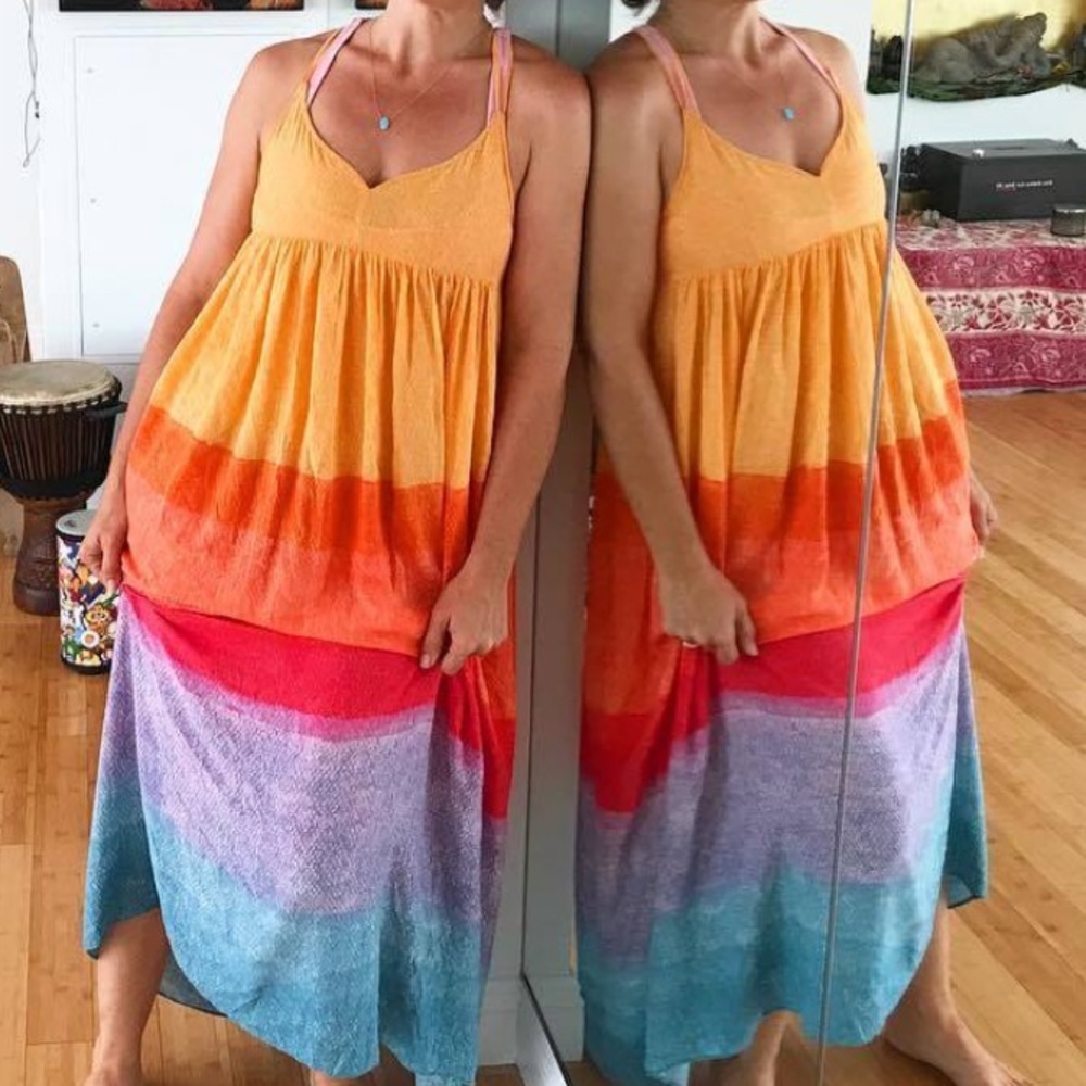 Anthropologie Carla Weeks Setting Sun rainbow sunset tiered maxi dress, 6P. - Picture 3 of 10